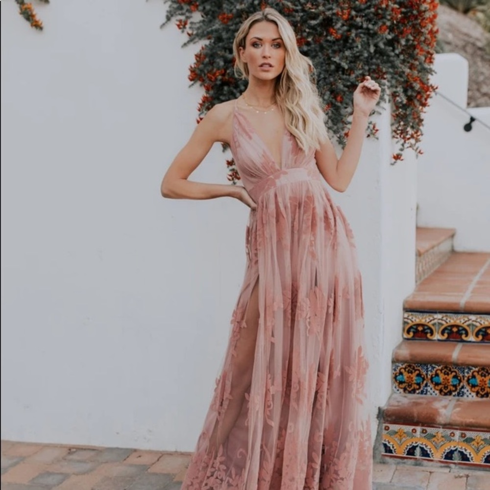 Vici Antonia Pink Blush Maxi Lace Dress Gown